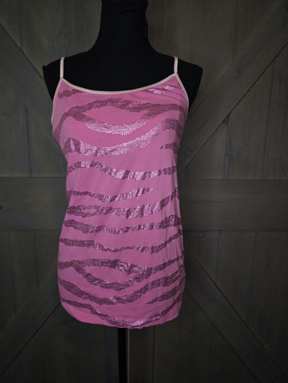 Y2k Aeropostale Pink Sparkly Zebra Print Tank Top sz XL